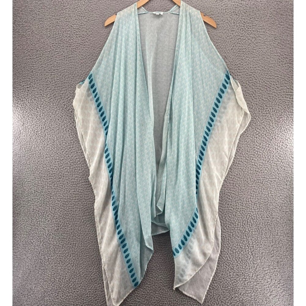 Elizabeth Gillett Top Womens OS Blue Pattern Kimono Cold Shoulder 3/4 Sleeves